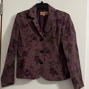 Brooke Coleman Elegant Purple Floral Blazer Jacket with Three Buttons